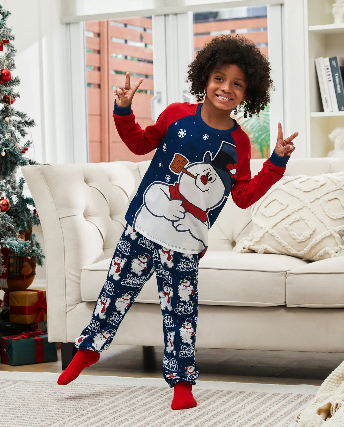 PatPat Frosty the Snowman Family Matching Christmas Pajamas Navy & Red