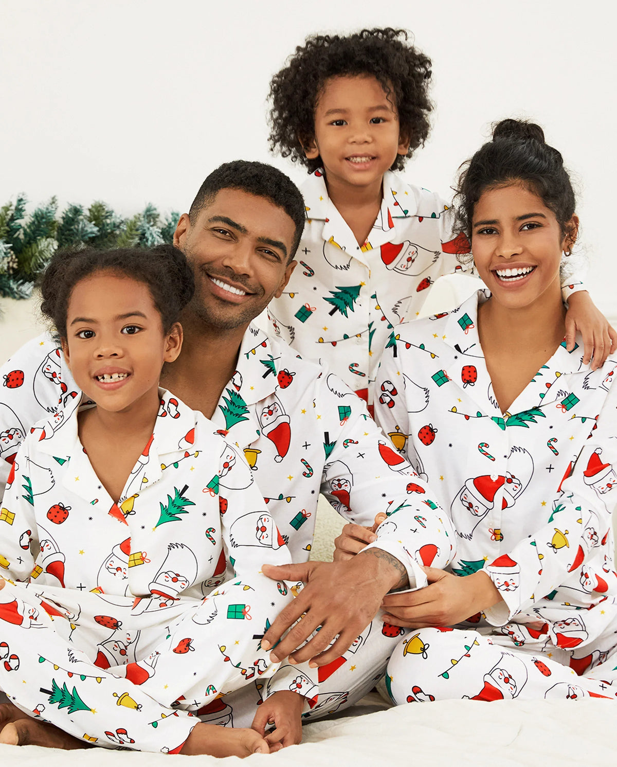PatPat Matching Family Christmas Pajamas Christmas Tree & Santa Print White