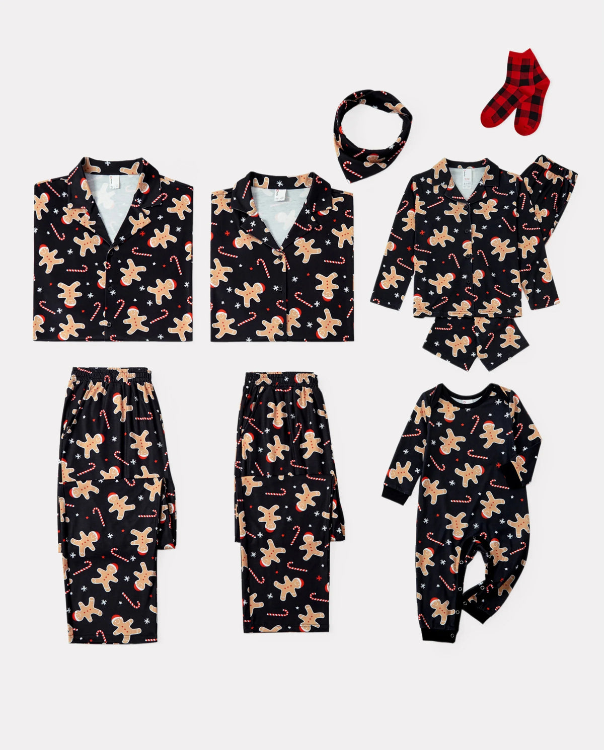 PatPat Family Matching Christmas Pajamas Gingerbread Print Black