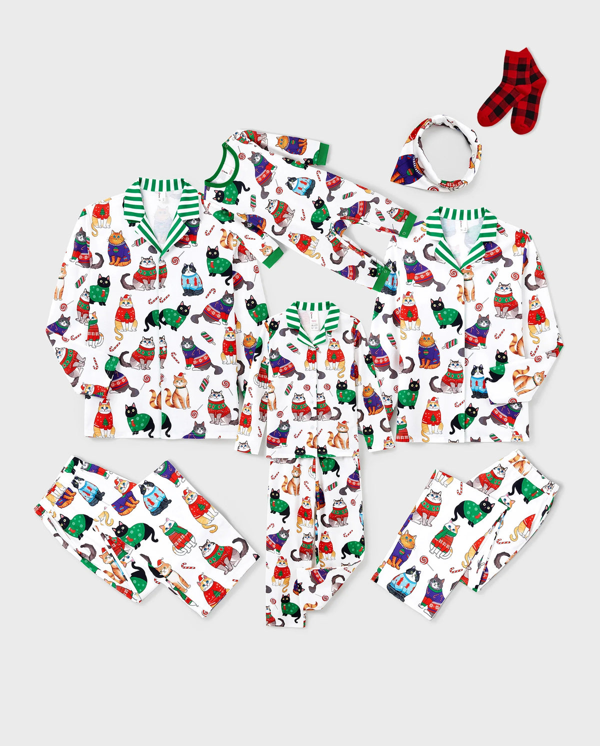 PatPat Matching Family Christmas Pajamas Festive Cat Print Multicolor