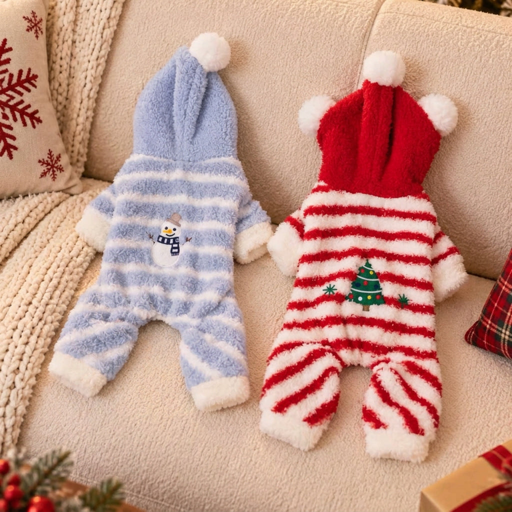 Christmas Tree Striped Furry Dog Cat Jumpsuits