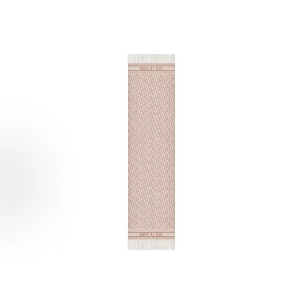 Dusty‑Pink All‑Over Monogram Reversible Fringed Winter Scarf