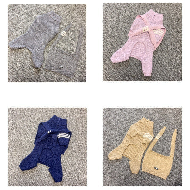 Warm Striped Knitted Dog Jumpsuits Cape