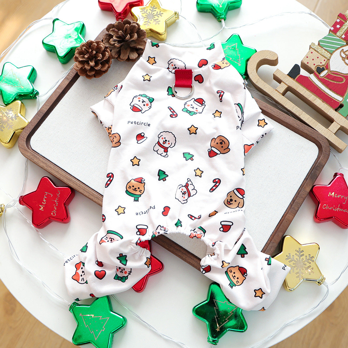 Christmas Santa Dog Harness Jumpsuits Pajama