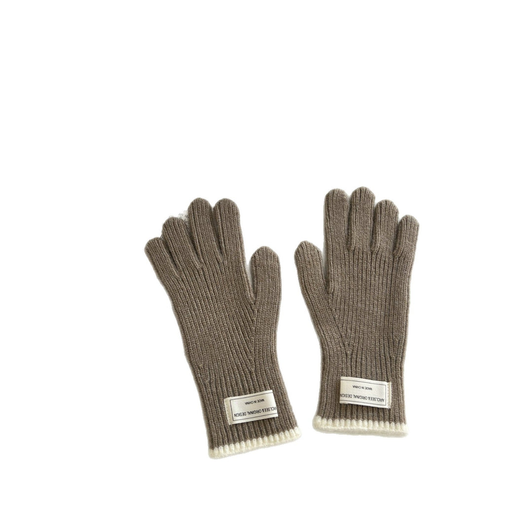 Simple Color Contrast Touch Screen Knit Gloves 6W6GLO51