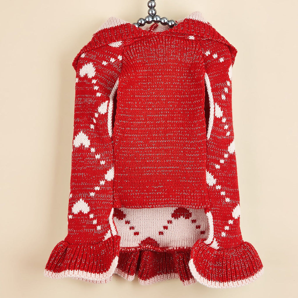 Heart Pattern Dog Cat Hooded Sweater Dress