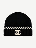 Chanel Black CC Embroidered Cashmere Beanie